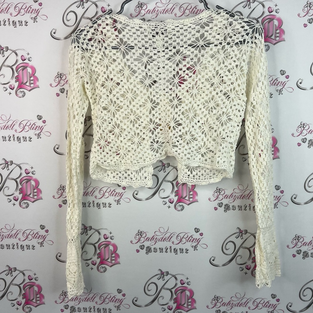 David brooks hand crochet long sleeve cardigan Women's Cream Crochet Top - Picture 2 of 11